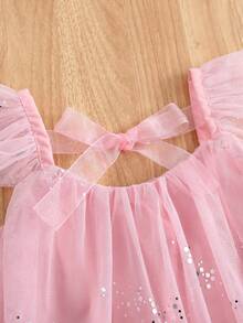 1pc Girls Elegant Luxurious Cute Lady Sweet Princess Bow Sparkling Sequin Big Tulle Tutu Dress, Party Dress, Birthday Gift, Holiday, Celebration, Suitable For All Seasons