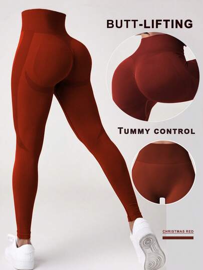 1PC Solid Color High Waisted Thick Yoga Pants With Pockets For Women, Tummy Control & 4-Way Stretch, Ideal For Workout & Running,Thanksgiving, Christmas