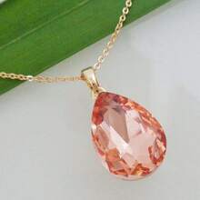 Navachi 18k Gold Plated Water Drop Pear-Shaped  Pendant Necklace 16inch+2inch{Inchcolor_nameinch:InchOrangeinch} - Orange - View 4