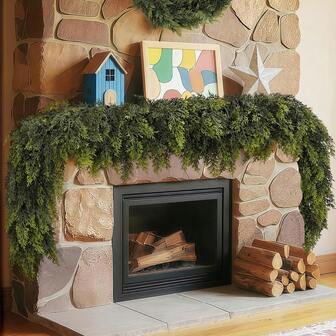 70.86 Inches/5.9 Ft Ombre Green Cedar Wreath, Artificial Green Cedar Wreath, Suitable For Winter Decor, Fireplace, Table, Door, Indoor & Outdoor Holiday Christmas Home Decoration