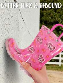 Kinder wasserdichte Regenstiefel, Mädchen Muster in Pink, leicht zu reinigen, guter Halt, Griff zum Anziehen, Outdoor Schuhe
