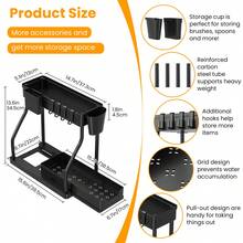 New 2-Tier Under-Sink Storage Rack Kitchen Cabinet Storage Rack Double-Layer Sliding Cabinet Basket Storage Drawer Multi-Functional Bathroom Storage Basket Storage Box Kitchen Countertop Storage Rack With 5 Hooks And 2 Hanging Baskets Daily Home Use Holiday Gift - Black R - View 7
