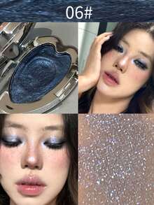 HERORANGE Metallic Glitter Heart Single-Color Eyeshadow Palette, Waterproof And Sweat-Proof, Soft Blending Formula, Suitable For Music Festivals, Stage Performances, Halloween Parties, Blue, Purple, Green And Silver Eyeshadow Palette - 彩色 - 查看 12