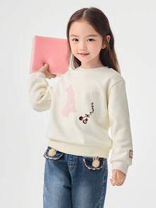 Balabala 小女孩羊毛运动衫，秋冬柔软套头衫，可爱休闲 - 乳白 - 查看 2