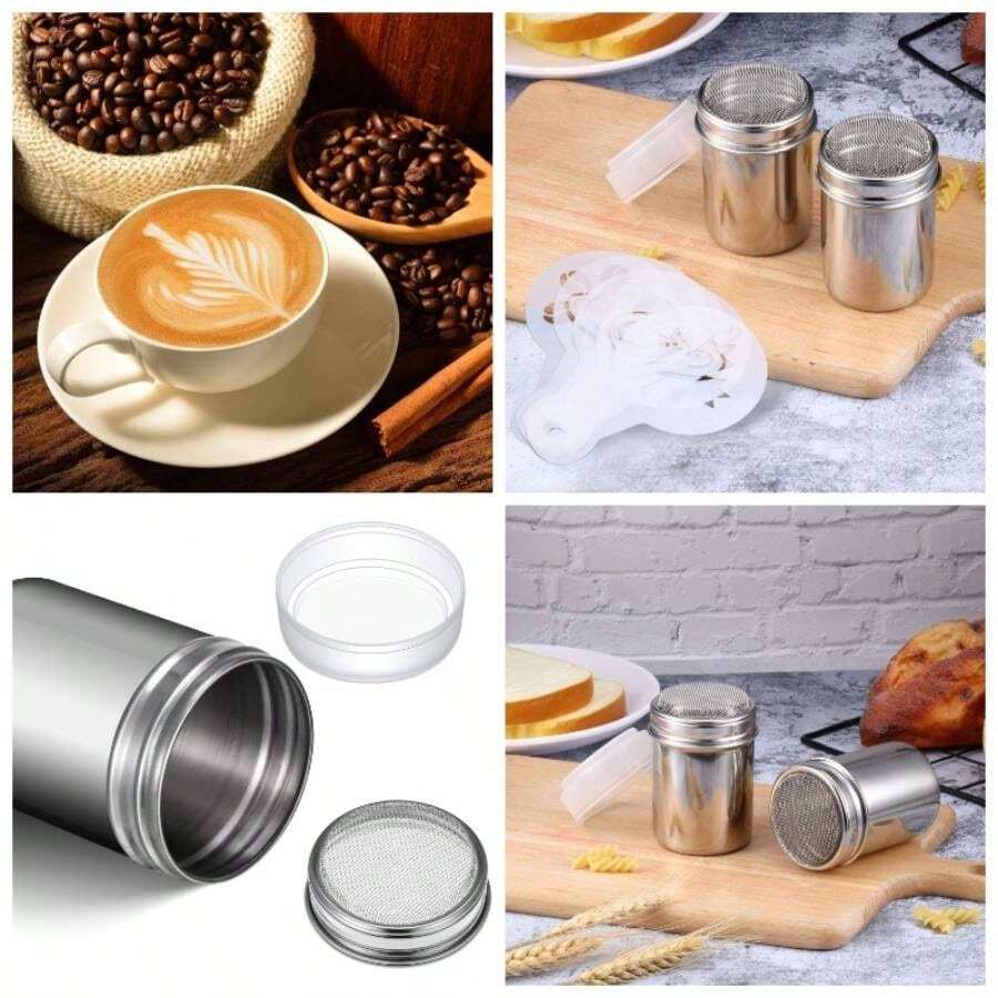 72 Pieces Coffee Decoration Stencils Latte Art Template Coffee Mold With 2 Latte Art Pen 2 Dusting Jars Mesh Powder Shaker Cake Cookie Decorating Oatmeal Cappuccino Hot Chocolate - Initial - View 1