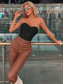 Apperloth A Lace Up Back Overbust Corset Bandeau Top Edgy Sexy Music Festival