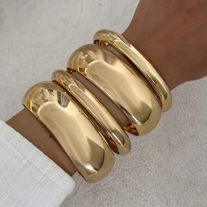 4pcs/Set Vintage Simple Punk Style Thick Bracelet, Suitable For Women, Eternal Beauty Cuff Bracelet, Jewelry Accessories Gift Set, Daily Outfit. Note: The Metal Surface May Have Minor Scratches.