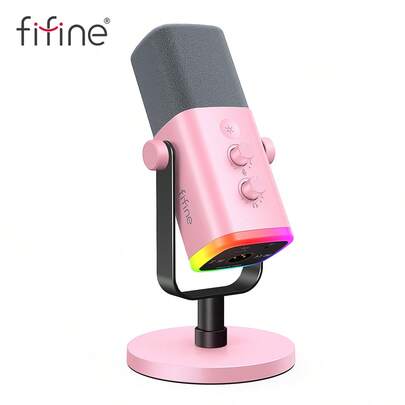  Gaming USB/XLR Mikrofon für Podcast, dynamisches Mikrofon mit steuerbarem RGB, Touch-Stummschaltung, Kopfhöreranschluss, Tischständer, Gesangsmikrofon zum Singen, Gaming, Streaming, Podcasten - FIFINE AM8 Pink