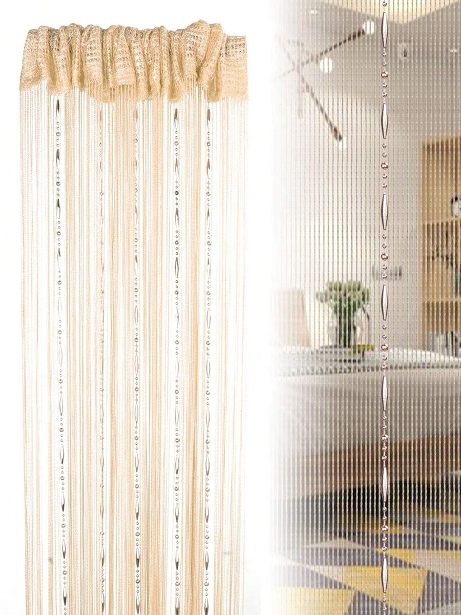 1 PC Beaded Curtain Wall Panel Fringe Window Room Divider Blind Bedroom Decorative Tassel Screen Ribbon Strings Strip Thread Screen For Home, Wedding, Cafe (39"X79")) - Champagne - View 1