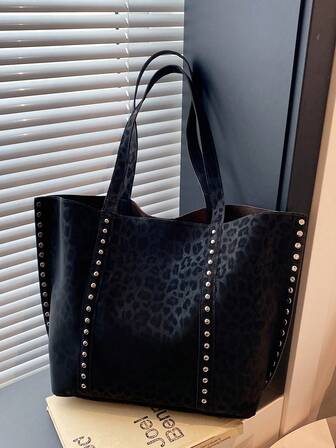 Yeni Moda Kadın Leopar Desenli Tote Çanta, Büyük Kapasiteli, Retro Şık, Buluşmalar, Alışveriş, Çok Yönlü, Sonbahar/Kış İçin Uygun