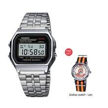 2pcs A159W-N1 Men's Quartz Watch, Long Battery Life, Suitable For Daily Wear In Various Occasions. Features LCD Display, Date, Day, And Alarm Functions. Bonus: Constellation Watch - Leo - View 1