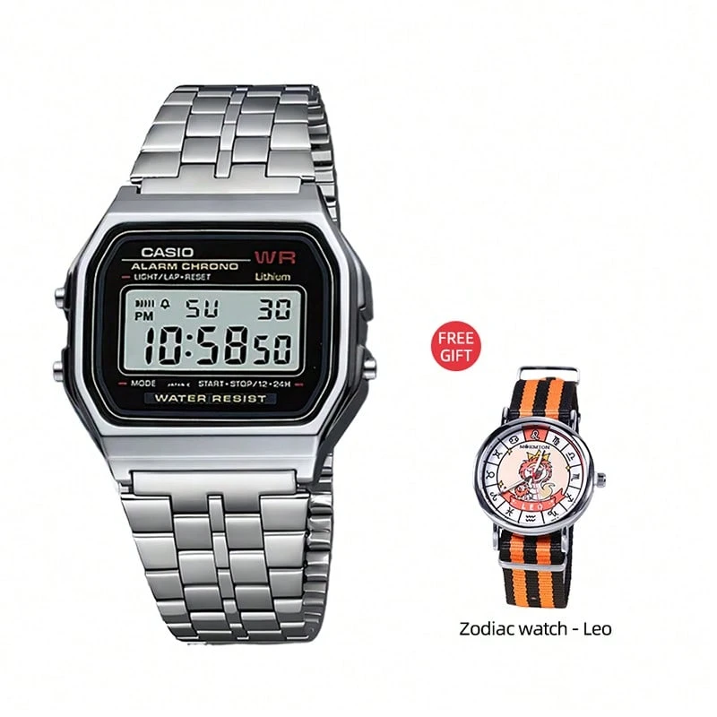 2pcs A159W-N1 Men's Quartz Watch, Long Battery Life, Suitable For Daily Wear In Various Occasions. Features LCD Display, Date, Day, And Alarm Functions. Bonus: Constellation Watch - Leo - View 1