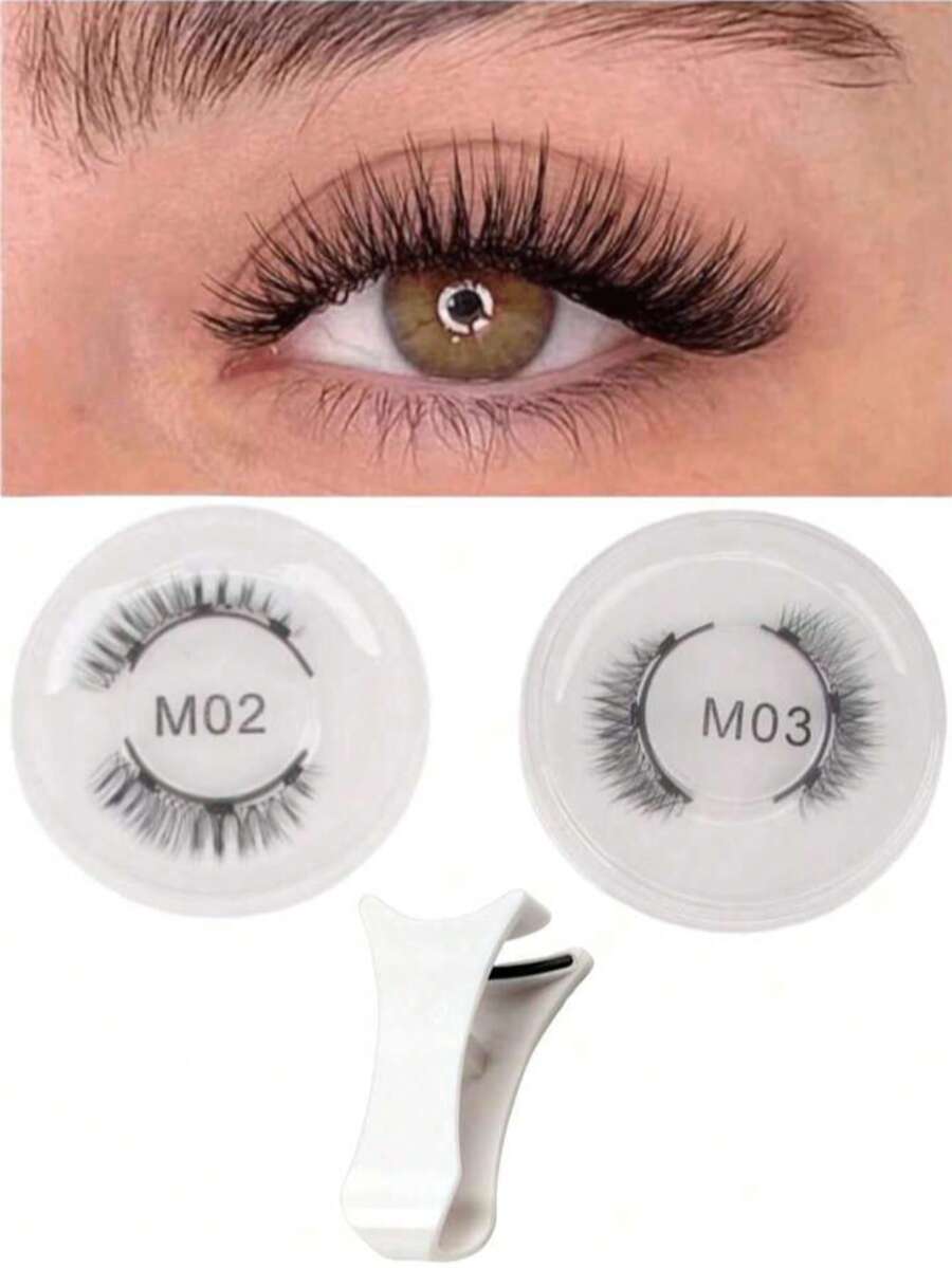 1 Pair Magnetic False Eyelash Set, Reusable No Glue False Eyelashes Japanese Eyelash Natural Long Fluffy Mink Soft Hair Eye Makeup Tool, Suitable For Beauty Travel - Multicolor - View 1
