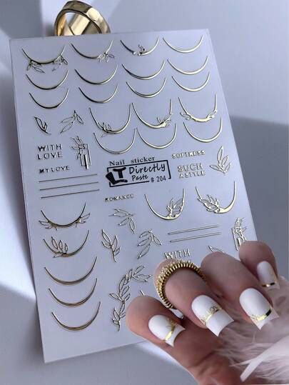 Gold And Silver Simple French Style Nail Art Decoration Nail Stickers, Waterproof Nail Art Decoration Nail Art Decals With Self-Adhesive Backing, Suitable For Girls' Daily Use Nail Art Tool Stickers