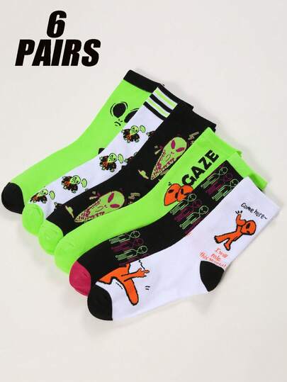 6 paia di calzini alla caviglia unisex alla moda, versatili, carini e divertenti, con motivo a cartone animato alieno, traspiranti e anti-attrito, adatti per feste e uso quotidiano