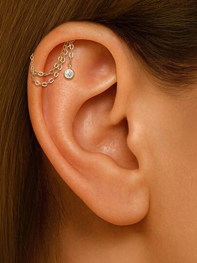 1Pc 925 Sterling Silver Classic Zirconia Inlaid Double-Layer Tassel Chain Accessory,Schmuck Silber Suitable Pair With Stud Earring For Women'S Daily Wear, Parties, And Wedding Occasions