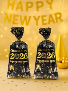 25/50个装 2026新年礼品袋糖果袋，黑色金色礼品包装袋，饰有烟花时钟和礼品图案，糖果袋，零食包装袋，饼干收纳袋，非常适合圣诞节礼品包装和礼品篮包装，2026新年派对用品，冬季装饰，圣诞家居装饰，2026新年装饰，圣诞装饰，节日派对礼物，新年派对用品，新年家居饰品 - 新年黑金 - 查看 4