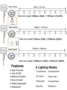 20/50/100 Leds Solar Garden Outdoor String Lights,Star & Crystal Ball-Shaped LEDs. 8 Modes Available For Outdoor Use. Waterproof Fairy Lighting For Christmas Trees. Suitable For Garden, Courtyard ,Wedding,Lawn, Branches ,Balcony And Fence Decorations. Ideal For Wedding And Party Christmas, Halloween, New Year And Holiday Decorations - Black - View 10