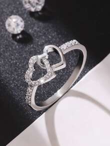 1pc Elegant & Romantic Interlocked Zirconia Crystal Decorated Ladies' Ring, Suitable For Valentine's Day, Anniversary, Proposal, Wedding Ceremony Accessories