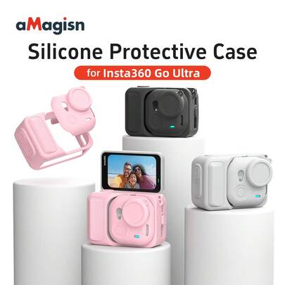 适用于 Insta360 GO Ultra 的屏幕和镜头硅胶保护套（1 件），带挂绳，粉色、白色或黑色可选，户外运动旅行 Vlog 配件 | 相机屏幕保护套 | Insta360 GO Ultra 运动相机用户户外运动必备 | 户外摄影配件