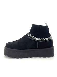 2026年最畅销女士冬季休闲百搭简约针织拼接雪地靴 - 黑色MU-R18 - 查看 6