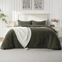 FQueen Duvet Cover Set, 3 Pieces Soft Jacquard Bedding Set FQueen Size, Breathable, Skin-Friendly And Comfy, Includes 1 Duvet Cover, 2 Pillow Cases (Olive Floral Textured, FQueen Size{Inchcolor_nameinch:InchBrushedJacquardinch,Inchsize_nameinch:InchFQueeninch} - 拉絨提花 - 查看 1