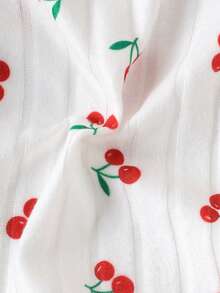 2件套女婴可爱柔软樱桃图案长袖连体衣+红色裤子套装，秋冬季 - 紅色 - 查看 4