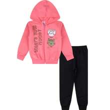 Girls' Winter Set With Hood, Zipper, And Cute Prints, Sizes 1 To 8 - Pink - View 1