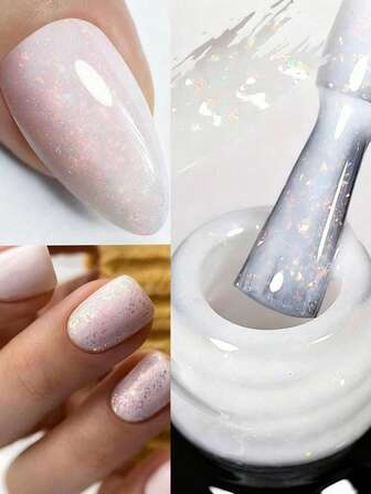 7毫升闪光橡胶底凝胶极光变色龙粉金片指甲油可卸半永久UV凝胶