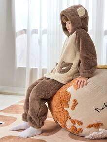 Mini Bala Boys' And Girls' Double-Sided Fleece Homewear Pajama Set Baby Warm Winter Collection - Coffee Brown - View 3