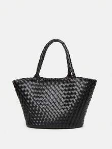 Sac bandoulière femme, cabas tissé à la mode, sac shopping, sac de voyage et portefeuille, sac à main femme avec pochette à cordon. - Noir - Voir 1