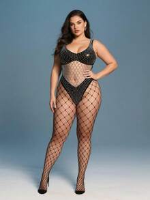 1PC Stretch Fishnet Legging For Women, Full-Length Elastic Construction Moves Comfortably With Your Body - màu đen - Xem 4