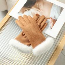 A Pair Of Warm Fleece-Lined Cold-Proof Gloves Suede Winter Windproof Elegant Cycling Driving Windproof Five-Finger Gloves Suitable For Outdoor Wear - 4 - View 4