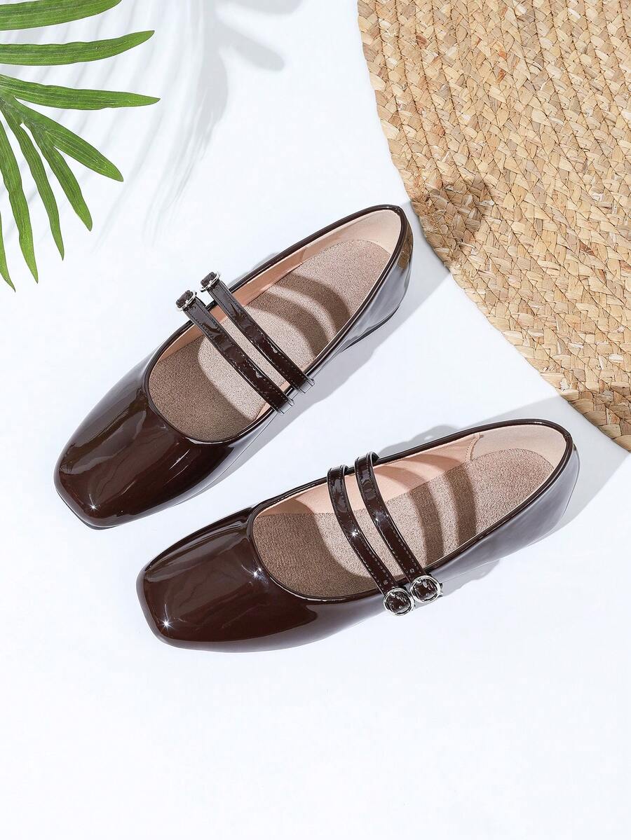 Women's Vintage Mary Jane Flats With Double Strap, Suitable For All Seasons - 棕色 - 查看 1