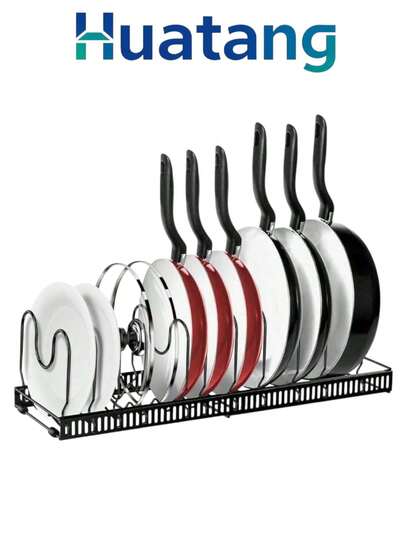 HuaTang Organizador expandible para ollas y sartenes, 10+ sartenes y ollas, organizador para gabinetes de cocina, despensa, organizador para cocina con 10 compartimentos ajustables