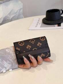 New Women's Brown PU Random Print Pattern Compact Accordion Card Holder Multi-Card Slots Fashion Versatile Anti-Scan Card Organizer Pouch Flip Cover Retro Lightweight Clutch Women Money Wallet Wallet Purse Wallet Fall Autumn Card Wallet - 棕色 - 查看 5
