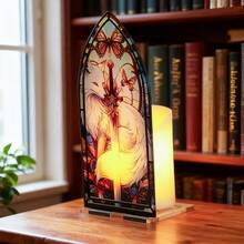 1 chiếc đèn trang trí kệ sách hình lâu đài Gothic, đèn hình cáo và bướm bằng acrylic, đèn trang trí hình động vật và kiếm theo phong cách thần thoại, dùng để trưng bày trong thư viện, trang trí góc đọc sách bí ẩn, phù hợp cho nhà cửa, phòng học, kệ sách, văn phòng, trang trí cho người yêu sách thần thoại (Không bao gồm nến) - Nhiều màu - Xem 9