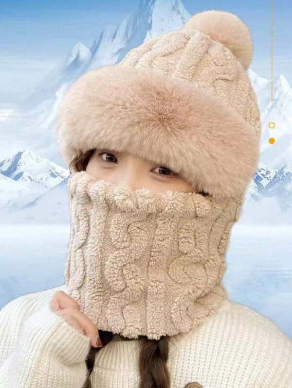 1pc Winter Warm Unisex Outdoor Casual Hat, Windproof Neck Warmer Scarf Set, Fleece Lined Motorcycle Cycling Ski Mask Beanie Hat