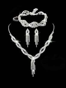 New Rhinestone Evening Bag, Shiny Women's Clutch, Women's Party Bag, Luxury Envelope Bag, Bridal Wedding Bag, With Shiny Rhinestone Jewelry Three Pieces Set, Rhinestone Necklace, Earrings, Bracelet, With Shiny Evening Dress, Sequin Dress, Party Evening Dress, Very Suitable For Parties, Dinners, Gatherings, Dances, Weddings - Silver - View 10