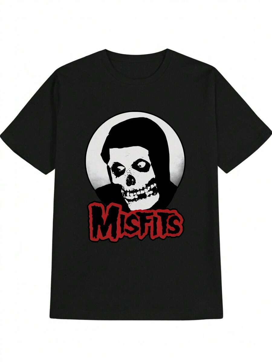 Men's Misfits Graphic T-Shirt - Black Casual Crew Neck Tee With Skull Print. Short Sleeve Summer Shirt. Perfect Gift For Men,Graphic Tees Men - 黑色 - 查看 1