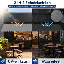 LILIIN Klämmarkis för balkong, 400 cm bred - markis med handvev, höjdjusterbar balkongmarkis utan borrning, UV-skydd, solskydd, väderbeständig (400 x 120 cm, gråvit/blåvit/mörkgrå/ljusgrå) - Ljusgrå - Visa 5