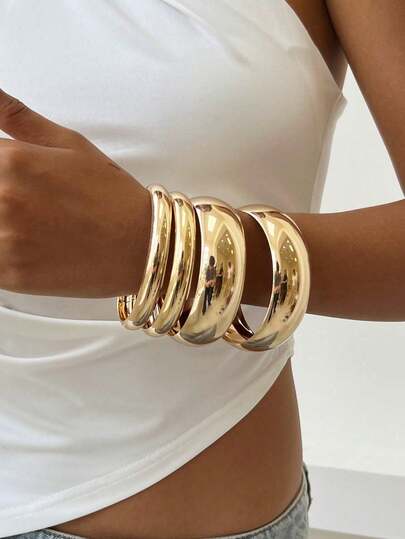 4pcs/Set Vintage Simple Punk Style Thick Bracelet, Suitable For Women, Eternal Beauty Cuff Bracelet, Jewelry Accessories Gift Set, Daily Outfit. Note: The Metal Surface May Have Minor Scratches.