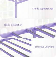 Cama Individual Metálica con Cabecero en Forma de Corazón, Base de Hierro Forjado, Montaje Fácil, Ideal para Recámaras y Habitaciones Infantiles – Bed Frame - Morado - Ver 7
