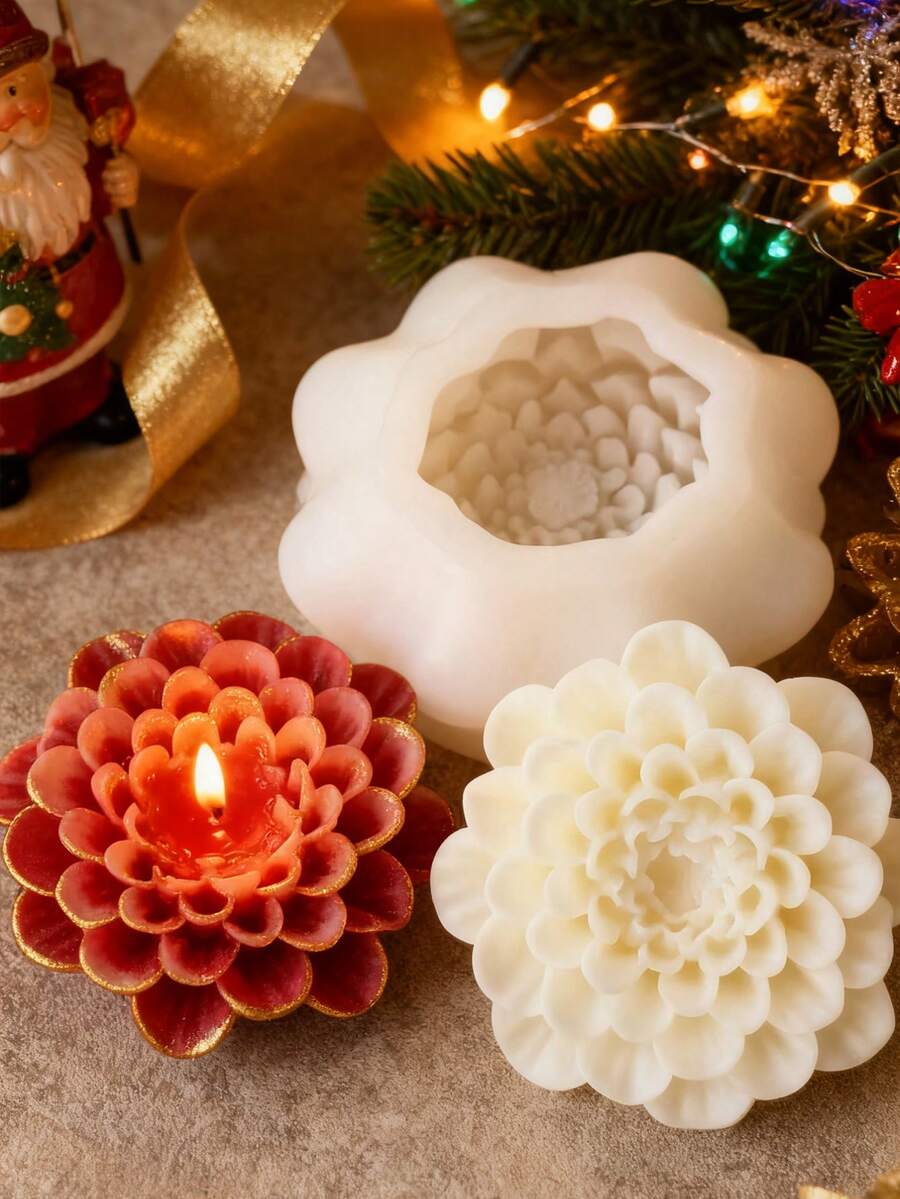 1个花卉硅胶模具(牡丹/玫瑰) - 必备耐用手工工具,易于脱模 | 适用于蜡烛制作(凝胶蜡/圣诞/生日/婚礼蜡烛)、石膏/粘土/树脂工艺品、蛋糕装饰 | 非常适合节日装饰、家居装饰和手工礼品 - 白色 - 查看 1