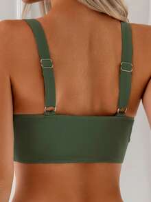 2025 New Bikini Set With Mesh Skirt, Cross-Border To Europe And America, Drawstring Waist Slimming Sexy Fitted Tummy Control Swimsuit, Beach Holiday Swimwear Vacation Summer - Army Green - View 4