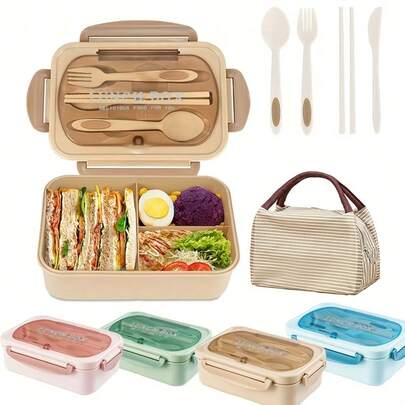 1 Liter Lunch Box With Cutlery, Suitable For Office Workers, Square Microwave Lunch Box With Compartments, Leak-Proof, Suitable For Back To School, Classroom, University, Outdoor Dining, School Supplies, Kitchen Organization And Storage, Essential For Back To School