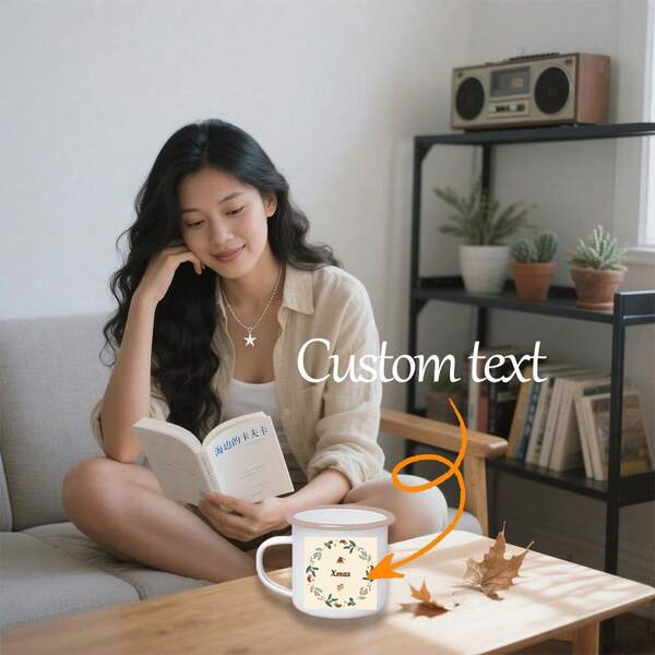 1PC Custom Photo Enamel Mug Camp Mug Wedding Logo Enamel Coffee Mug Milk Cup, Beverage Cup, Customized Exclusive Tea Cup, Special And Unique Gift Wedding Anniversary Gift Christmas Gift Birthday Gift ﻿