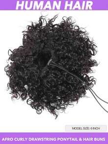 1pc Afro Kinky Hair Buns +Lace Baby Hair Edge -Drawstring Ponytail Extension Human Hair | Kinky Curly Bun Hairpiece With Secure Clips & Adjustable Strap, Natural Black - Easy To Style For Everyday, Parties, Photoshoots - Quick Attachment 6 Inch #1B - Natural Black - View 3
