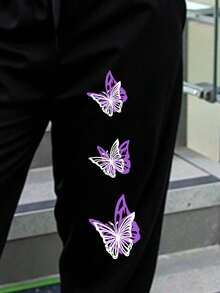 LOVE JOYY 女式蝴蝶印花抽绳腰休闲裤秋季女装