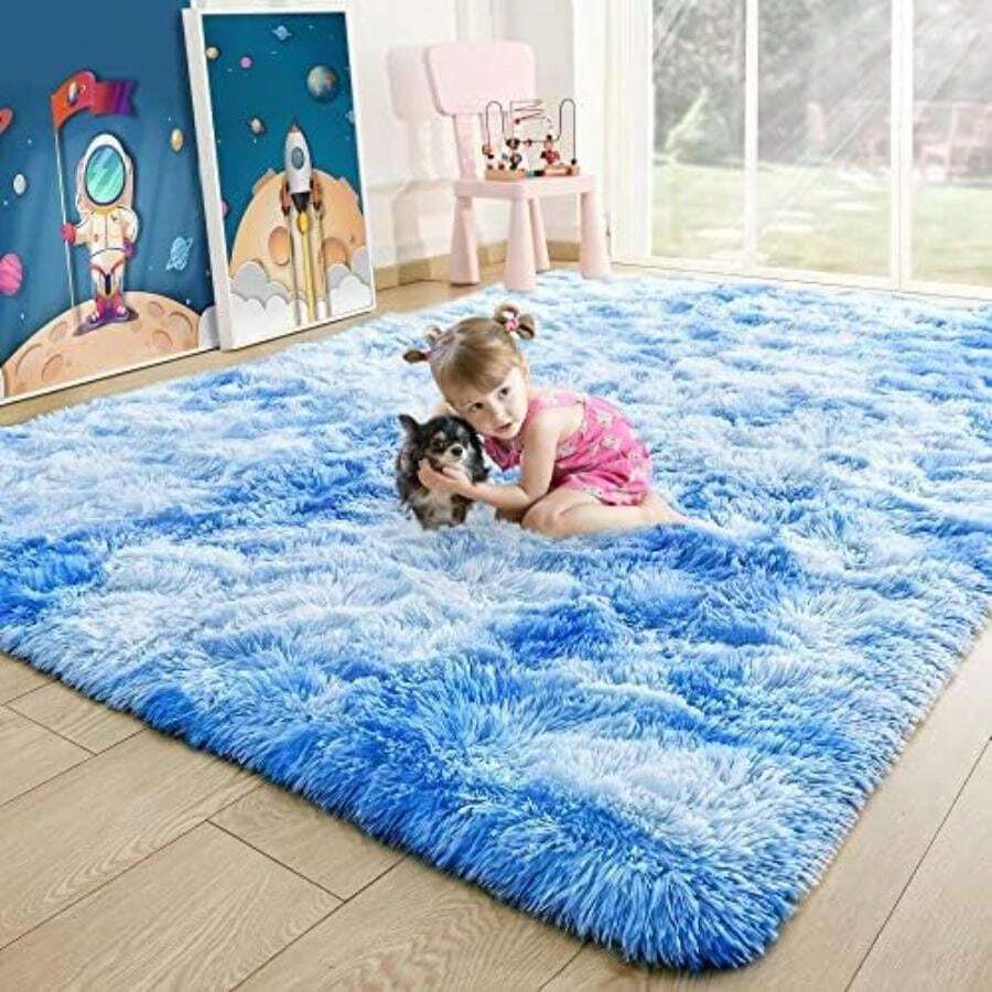 Noahas Ultra Soft 4.5cm Velvet Bedroom Rugs Kids Room Carpet Modern Shaggy Area Rugs Home Decor 2.6' X 5.3', Gray(6' x 4' (Rectangular) Azul) - Tipo 20 - Ver 1
